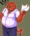  2011 angry anthro belly bottomwear clothing hi_res humanoid_hands lv_l male mammal overweight overweight_male pants shirt simple_background solo suid suina sus_(pig) topwear wild_boar 