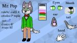  biped blep bottomwear bow_tie brown_bottomwear brown_clothing brown_pants canid canine canis cheek_tuft clothed clothing facial_tuft footwear fully_clothed fur gloves green_clothing green_eyes green_tongue green_topwear grey_body grey_fur handwear inner_ear_fluff male mammal model_sheet pants pink_inner_ear pumopumoshi shoes solo standing tongue tongue_out topwear tuft wolf young 