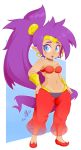  2019 absurd_res blue_eyes breasts choker ear_piercing ear_ring female genie hair hand_on_hip hi_res humanoid humanoid_pointy_ears jewelry looking_aside mirrorreach navel necklace not_furry open_mouth piercing purple_hair shantae shantae_(series) solo standing video_games wayforward 