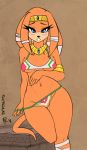  2018 anthro blue_eyes blush breasts clothing crown dreadlocks echidna female fluff-kevlar jewelry looking_at_viewer mammal monotreme necklace panties panty_pull pinup pose solo sonic_adventure sonic_the_hedgehog_(series) tiara tikal_the_echidna under_boob underwear 