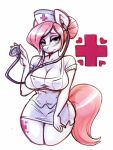  &lt;3 anthro big_breasts breasts cleavage clothed clothing curvaceous curvy_figure equid equine friendship_is_magic hasbro hi_res horse looking_at_viewer mammal medical_instrument my_little_pony noupie nurse nurse_redheart_(mlp) pony scientific_instrument simple_background solo stethoscope voluptuous white_background wide_hips 