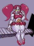  baby_(fnafsl) big_breasts bottomwear breasts clothed clothing conveyor_belt female five_nights_at_freddy&#039;s green_eyes grey_body hi_res humanoid machine not_furry noupie robot robot_humanoid sister_location skirt solo thick_thighs video_games wide_hips 
