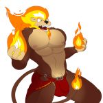  1:1 2020 alpha_channel anthro balls belt briefs bulge claws clothed clothing digital_media_(artwork) english_text felid fire fur genitals hair lion loincloth male mammal muscular notkastar open_mouth pantherine pecs rivals_of_aether signature solo standing text underwear video_games zetterburn 