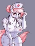  anthro big_breasts breasts cleavage clothed clothing equid equine female friendship_is_magic hasbro hi_res horse mammal medical_instrument my_little_pony noupie nurse_redheart_(mlp) pony scientific_instrument simple_background solo stethoscope wide_hips 