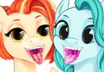  2020 absurd_res bodily_fluids duo earth_pony equid equine eyebrows fangs female feral friendship_is_magic hasbro hi_res horse lighthoof_(mlp) looking_at_viewer mammal mouth_shot my_little_pony open_mouth peachlee pony saliva shimmy_shake_(mlp) simple_background teeth tongue tongue_out yellow_eyes 
