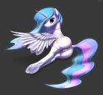  2020 animal_genitalia animal_pussy anus blush butt clothing cutie_mark equid equine_pussy eyelashes feathered_wings feathers female feral friendship_is_magic genitals hasbro hi_res horn legwear mammal my_little_pony princess_celestia_(mlp) pussy simple_background slowderpyguy solo white_body white_feathers winged_unicorn wings 