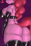  absurd_res anthro big_breasts big_butt booponies bra breast_squish breasts butt clothing collar female friendship_is_magic gloves handwear hasbro hi_res legwear my_little_pony pinkie_pie_(mlp) rubber side_boob smile solo squish standing stockings underwear virussy 