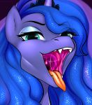  2020 absurd_res bodily_fluids digital_media_(artwork) equid eyebrows eyelashes fangs female friendship_is_magic hasbro hi_res horn looking_at_viewer mammal mouth_shot my_little_pony open_mouth peachlee princess_luna_(mlp) saliva simple_background solo teeth tongue tongue_out unicorn 