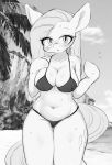  91o42 anthro big_breasts bikini blush bodily_fluids breasts cleavage clothed clothing equid equine female friendship_is_magic hasbro hi_res horse mammal monochrome my_little_pony pinkie_pie_(mlp) pony solo sweat swimwear 