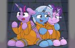  bound clothing cuffs_(disambiguation) female feral friendship_is_magic group hasbro hi_res horn horn_ring jandamned jumpsuit ljdamz1119 my_little_pony prison prison_jumpsuit prison_uniform shackles starlight_glimmer_(mlp) trixie_(mlp) twilight_sparkle_(mlp) 