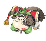  2016 anthro belly blush canine clothing footwear gokrakstyle humanoid_hands male mammal momochi_sandayuu moobs overweight overweight_male pants sandals sengoku_puzzle simple_background solo tanuki white_background 