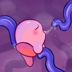  2020 ambiguous_gender blush bodily_fluids breath corvus_m18 cum digital_media_(artwork) genital_fluids kirby kirby_(series) nintendo not_furry open_mouth puffball saliva simple_background solo steam tentacle_sex tentacles tongue tongue_out video_games waddling_head 