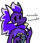  anonymous_artist anthro aurora_stellaris belly_scales dragon eating female food hair horn looking_at_viewer purple_body purple_hair scales scalie simple_eyes snout solo uwu 