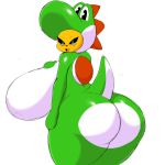  big_breasts big_butt black_sclera breasts butt clothing digimon digimon_(species) dinosaur female game_(disambiguation) hi_res itisjoidok mario_bros nintendo renamon reptile scalie simple_background solo solo_focus suit thick_thighs video_games white_background wide_hips yoshi 