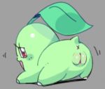  anus areola chikorita exed_eyes eyelashes female feral genitals green_body grey_background leaf looking_at_viewer looking_back low_res nintendo open_mouth pok&eacute;mon pok&eacute;mon_(species) puffy_areola pussy red_eyes simple_background small_tail solo video_games x_anus 