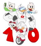  anatid anseriform anthro avian bird clothing countdown dewey_duck disney duck ducktales ducktales_(2017) gizmoduck group hoodie huey_duck little-redhaired-girl louie_duck machine male phone robot shirt topwear 