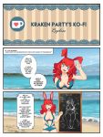  ! &lt;3 ... 2018 ? animal_humanoid beach bella_(krakenparty) beverage big_breasts blue_eyes border breasts buckteeth chalkboard clothed clothing coffee coffee_mug collette_(krakenparty) comic detailed_background english_text eyebrows eyelashes hair happy humanoid ko-fi krakenparty lagomorph lagomorph_humanoid leporid_humanoid long_hair looking_at_viewer mammal mammal_humanoid not_furry open_mouth partially_clothed peace_symbol rabbit_humanoid red_hair sand seaside solo speech_bubble summer swimwear teeth text tongue water white_border 
