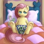  1:1 alternate_version_at_source bed bong branties camel_toe clothing drugs equid equine eyewear female feral fluttershy_(mlp) friendship_is_magic furniture hi_res horse looking_at_viewer mammal marijuana my_little_pony navel nipples on_bed panties pony smudge_proof solo stoned substance_intoxication teats underhoof underwear unknown_artist 