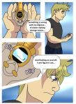  blonde_hair blue_eyes clothing comic digimon digivice english_text hair human human_only male mammal not_furry rex_equinox sound_effects text 