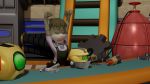  anthro brown_body brown_fur brown_hair clothed clothing crate doublestuffed edwina eyes_closed female fur green_eyes hair hi_res machine open_mouth overalls ratchet_and_clank robot shirt solo stretching t-shirt tools topwear video_games wrench yawn 