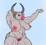  anthro big_breasts big_nipples bovid bovine breasts cattle female humanoid mammal muscular muscular_female nipples pubes snakedakyoot thick_thighs 