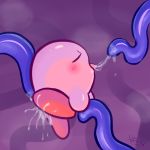  2020 ambiguous_gender blush bodily_fluids breath corvus_m18 cum digital_media_(artwork) genital_fluids kirby kirby_(series) nintendo not_furry open_mouth puffball saliva simple_background solo steam tentacle_sex tentacles tongue tongue_out video_games waddling_head 