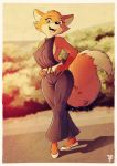  anthro belt blue_eyes canid canine clothed clothing desert female fluffy footwear fox fox-pop fully_clothed hand_on_hip hi_res looking_at_viewer mammal nails red_fox shoes solo teeth 