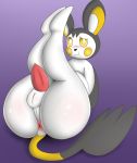  2016 anthro balls big_butt blush butt emolga flying_squirrel genitals legs_up looking_at_viewer male mammal nintendo pandashorts penis pok&eacute;mon pok&eacute;mon_(species) presenting presenting_hindquarters rodent sciurid simple_background solo thick_thighs video_games white_body 