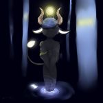  anthro bioluminescence bovid bovine glowing glowing_ears glowing_tail hi_res horn krorenshima lineless male mammal solo water waterfall 