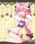  2018 alternate_species animal_humanoid barefoot bell bow_tie braided_hair butt cat_humanoid cat_lingerie clothing collar cute_fangs fate_(series) felid felid_humanoid feline feline_humanoid fur girly hair hi_res humanoid kneeling lingerie looking_at_viewer male mammal mammal_humanoid multicolored_hair navel one_eye_closed open_mouth paw_pose pink_hair pose rider_of_black translucent translucent_hair underwear white_body white_fur white_hair wink シロ 