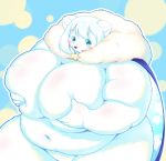 abstract_background anthro belly big_breasts big_butt black_nose blue_eyes blush breast_squish breasts butt cloak clothing couvert_(kishibe) cute_fangs female fluffy fur hair hand_on_breast hi_res holding_breast huge_breasts huge_butt kemono looking_at_viewer mammal monotone_body monotone_fur mostly_nude navel obese obese_female open_mouth open_smile overweight overweight_female polar_bear radiowave sitting smile solo squish thick_thighs ursid ursine white_body white_fur white_hair 