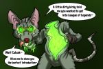  2020 4_fingers anthro bandage buckteeth clothing costume dialogue digital_media_(artwork) english_text eyewear fingers fur fursuit glowing glowing_eyes goggles goo_(disambiguation) gooey green_body green_fur green_goo grey_body grey_fur league_of_legends living_costume mammal mask murid murine nearu-senpai open_mouth pink_ears rat red_nose riot_games rodent simple_background slime smelly solo speech_bubble suit suiting teeth text tongue tongue_out twitch_(lol) video_games 