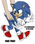  2020 anthro blue_body blue_fur carrying clothing duo english_text eulipotyphlan fabula22248501 footwear fur gloves green_eyes handwear hedgehog hi_res human impact_(font) male mammal meme open_mouth shoes simple_background solo_focus sonic_the_hedgehog sonic_the_hedgehog_(film) sonic_the_hedgehog_(series) text white_background 