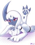  absol anthro breasts claws featureless_breasts female looking_at_viewer lying nintendo nude pawpads pok&eacute;mon pok&eacute;mon_(species) red_eyes rilex_lenov solo video_games 