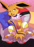  2020 animal_genitalia animal_penis balls bed bedding blanket canine_penis clothed clothing collar digital_media_(artwork) eeveelution erection feral fur furniture genitals hi_res jolt_(wm149) jolteon knot leash legwear looking_at_viewer male nintendo open_mouth penis pillow pok&eacute;ball pok&eacute;mon pok&eacute;mon_(species) presenting sallandril smile solo stockings tongue video_games yellow_body yellow_fur 