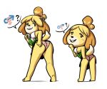  ? animal_crossing anthro big_butt bluebun blush blush_stickers breasts butt canid canine canis clothed clothing domestic_dog female fur hair hand_on_butt isabelle_(animal_crossing) looking_at_viewer looking_back mammal nintendo open_mouth panties presenting presenting_hindquarters shih_tzu simple_background smile solo standing teeth thick_thighs tongue toy_dog underwear video_games white_background wide_hips yellow_body yellow_fur 