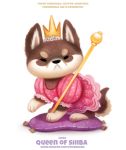  brown_body brown_fur canid canine canis clothing crown cryptid-creations domestic_dog dress english_text eyes_closed female feral frown fur humor mammal pillow pun queen royalty scepter shiba_inu simple_background solo spitz tan_body tan_fur text url visual_pun white_background 