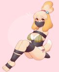  animal_crossing anthro bdsm bell big_butt bikini blush bodily_fluids bondage bound breasts butt canid canine canis clothing domestic_dog female fur gag hair hi_res isabelle_(animal_crossing) looking_at_viewer mammal negitives nintendo nude pink_background red_eyes shih_tzu side-tie_bikini simple_background sitting solo sweat swimwear tape tape_bondage tape_gag toy_dog video_games yellow_body yellow_fur 