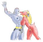  anthro avian big_breasts bird blaziken bodily_fluids breasts duo female female/female fingering fours_(artist) genital_fluids hair hi_res machoke muscular muscular_female nintendo pok&eacute;mon pok&eacute;mon_(species) pubes pulling_hair pussy_juice touching_hair video_games 