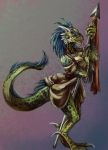  animal_humanoid argonian bethesda_softworks blue_hair bottomwear breasts brewrisque clothing clothing_lift digitigrade feather_hair feathers female genitals green_body hair hi_res horn humanoid lifts-her-tail lusty_argonian_maid maid_uniform masturbation melee_weapon non-mammal_breasts polearm polishing pseudo_hair pussy reptile reptile_humanoid rubbing_pussy scalie scalie_humanoid seductive simple_background skirt skirt_lift smile smirk solo spear the_elder_scrolls tongue tongue_out toying_self uniform vaginal vaginal_masturbation video_games weapon wench 