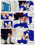  anthro balls blush bodily_fluids bottomless clothed clothing comic dialogue duo foreskin genital_fluids genitals handjob hi_res male male/male nowykowski7 penile penis precum sex shadow_the_hedgehog sonic_the_hedgehog sonic_the_hedgehog_(series) 