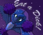  2019 absurd_res cheerleader clothing cosmic_hair costume demotivational english_text equid ethereal_hair female feral friendship_is_magic hair hi_res horn looking_at_viewer mammal my_little_pony portrait princess_luna_(mlp) pseudo_hair text trash_anon winged_unicorn wings 