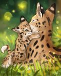  2020 ambiguous_gender blue_eyes digital_media_(artwork) duo felid feline feral flashw fur mammal serval smile spots spotted_body spotted_fur 