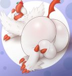  2020 backsack balls big_balls big_butt butt claws feral fur genitals girly hi_res looking_at_viewer looking_back lucky_(luckyabsol) lying male mega_absol mega_evolution nintendo on_front pandashorts pok&eacute;mon pok&eacute;mon_(species) red_claws shiny_pok&eacute;mon simple_background solo thick_thighs video_games white_body white_fur wings 