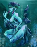  animal_humanoid anthro blue_body breasts brewrisque ear_piercing ear_ring exposed_breasts female fin fingering fingering_self fish fish_humanoid humanoid marine marine_humanoid masturbation nintendo non-mammal_breasts ocarina_of_time piercing princess_ruto solo the_legend_of_zelda underwater vaginal vaginal_masturbation video_games water zora 