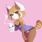  1:1 absurd_res aggressive_retsuko ailurid anthro babydoll beverage boundlightning breasts cleavage clothed clothing coffee coffee_mug eyes_closed female hi_res leaning leaning_forward lingerie mammal nightgown panties red_panda retsuko sanrio solo steam underwear 