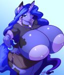  2016 absurd_res areola big_breasts breasts clothed clothing ear_piercing ear_ring equid female friendship_is_magic hand_on_hip hi_res horn huge_breasts jaeh mammal my_little_pony nipples piercing princess_luna_(mlp) simple_background solo unicorn 