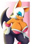  absurd_res big_breasts blush breasts chiropteran cleavage clothed clothing female gloves green_eyes hair handwear hi_res kempsinlery looking_at_viewer mammal rouge_the_bat solo sonic_the_hedgehog_(series) white_hair wings 