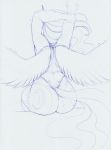  anthro anthrofied butt clothing cutie_mark equid female friendship_is_magic hi_res horn leotard longinius mammal monochrome my_little_pony princess_luna_(mlp) rear_view sketch solo spread_wings stretching winged_unicorn wings 