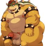  2020 absurd_res anthro balls belly bhtoss blush bodily_fluids bowser butt censored erection genitals hi_res humanoid_genitalia humanoid_hands humanoid_penis kemono koopa male mario_bros moobs musclegut muscular nintendo nipples overweight overweight_male penis scalie simple_background solo sweat video_games white_background 